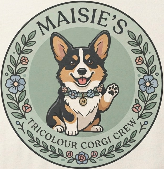 Sarah and Maisie the corgi at home